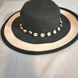 Sun And Sand Straw Floppy Beach Hat Black, And Beige